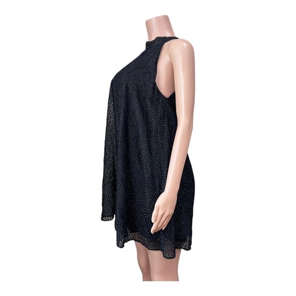 Zara Trafaluc Women's Large Black Sleeveless Halter Mini Dress Shimmering Gold - Picture 6 of 11